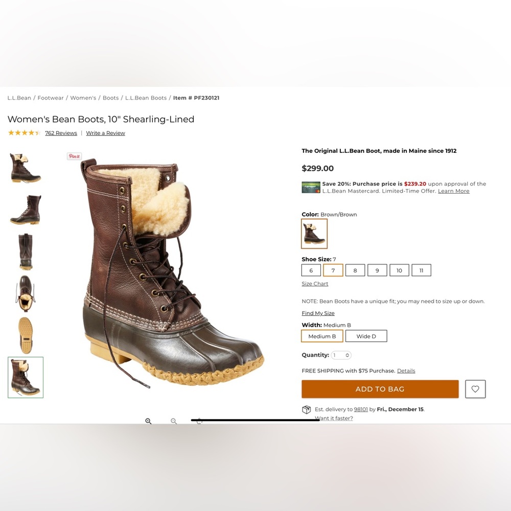 L.L. Bean women’s Bean Boots, 10” Shearling-lined NWOB